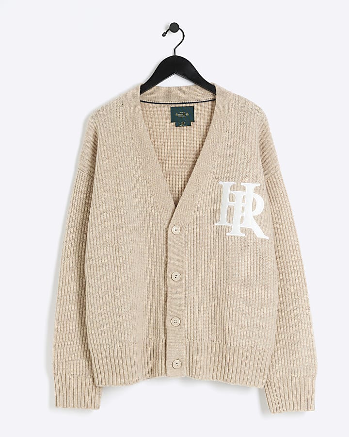 Beige Holloway Road regular fit wool cardigan