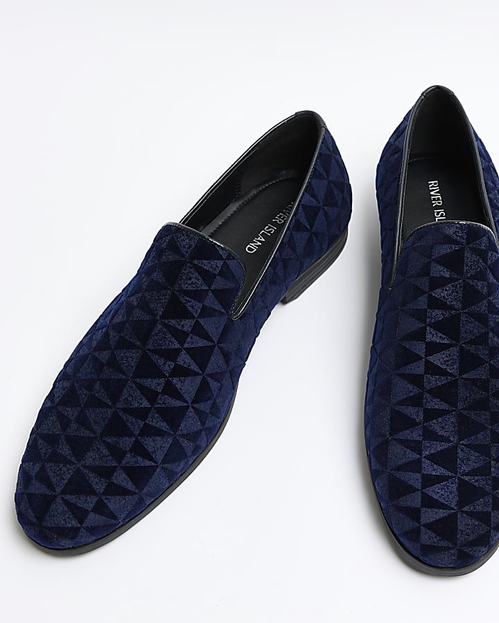 Navy velvet loafers