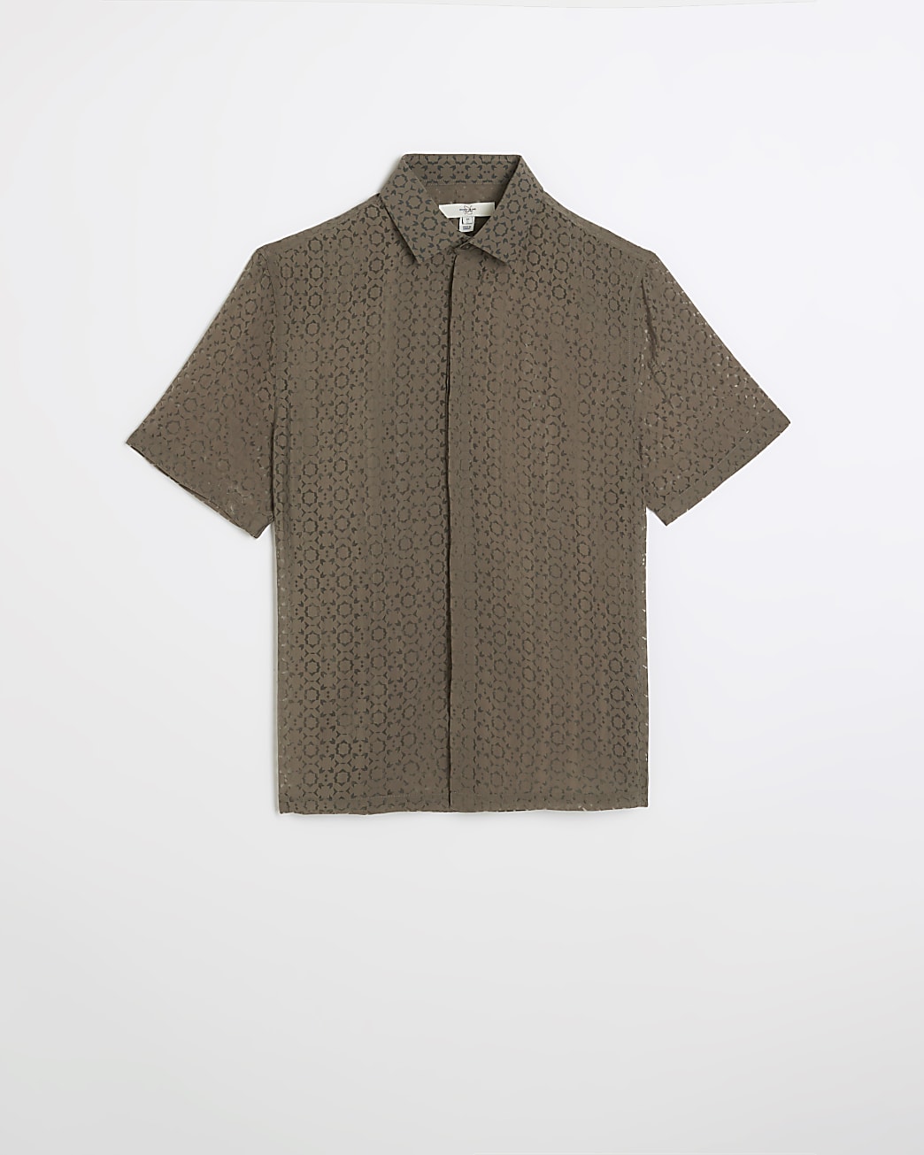 Brown lace floral detail short sleeve shirt