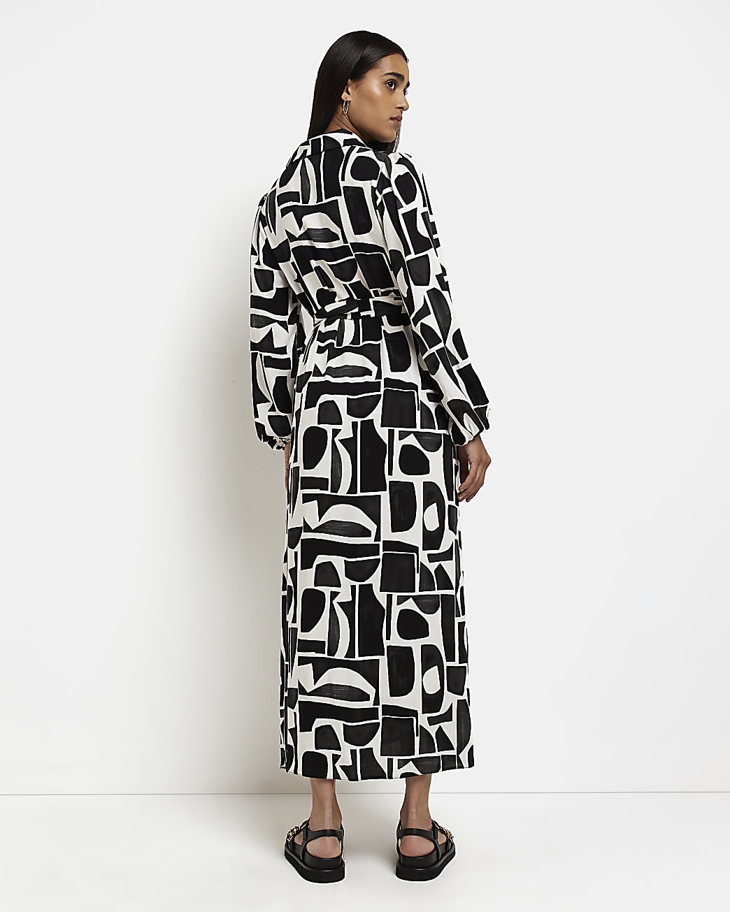 Black printed maxi shirt dress