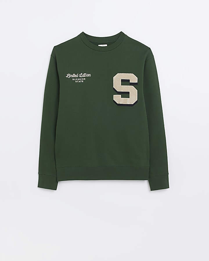 Green regular fit varsity sweatshirt