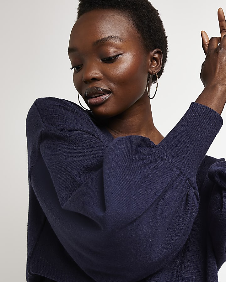 Navy wool knit jumper midi dress