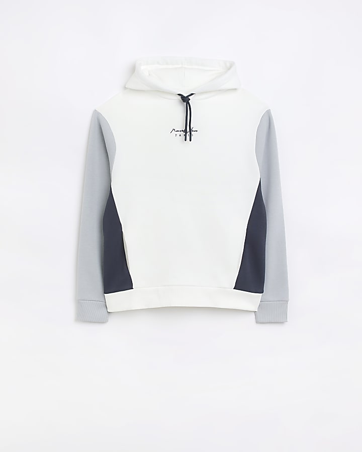 White regular fit colour block hoodie