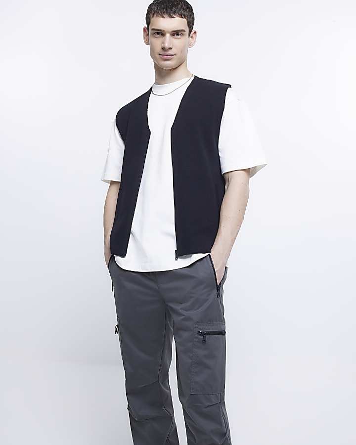 Grey regular fit zip pocket cargo trousers