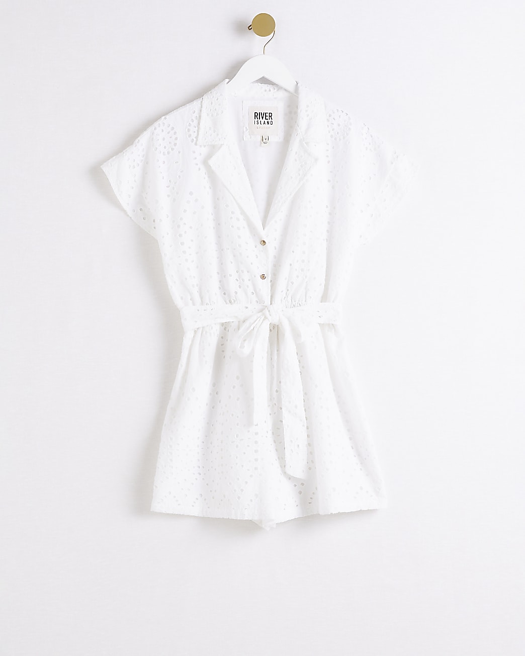 White broderie utility playsuit
