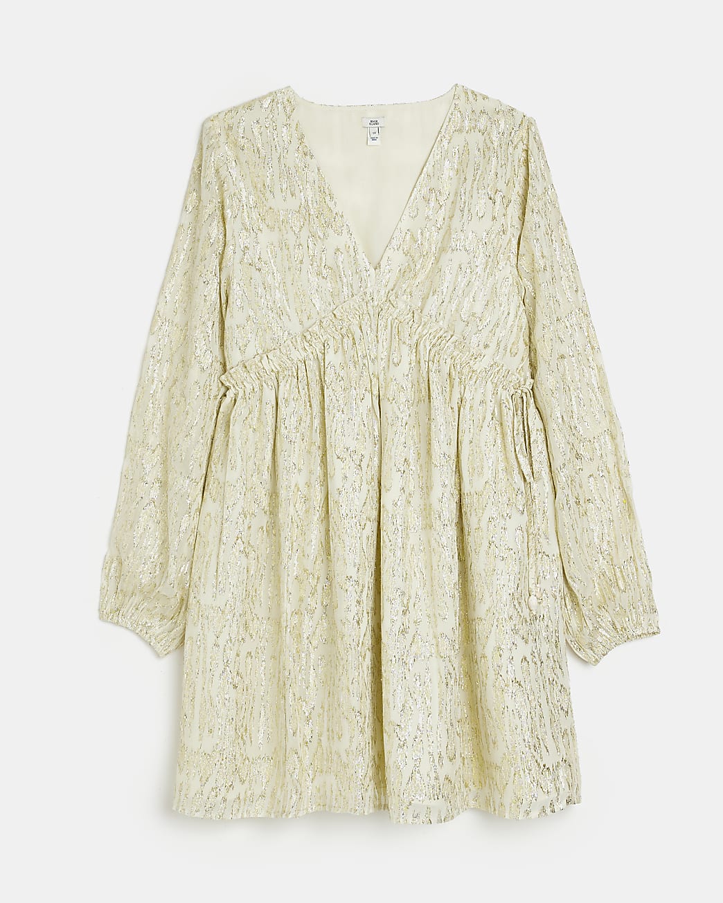Ecru shimmer smock mini dress
