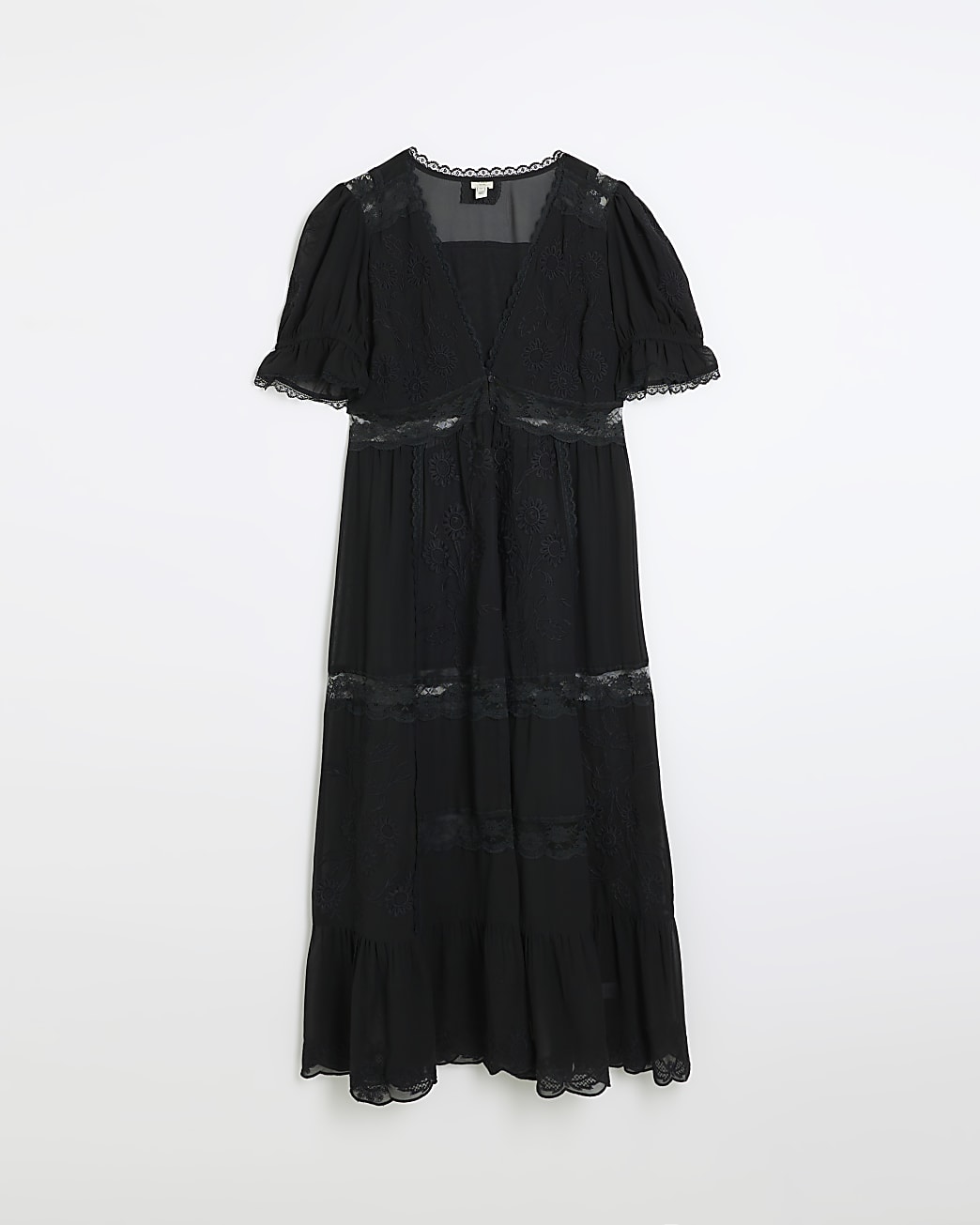 Black lace puff sleeve longline top