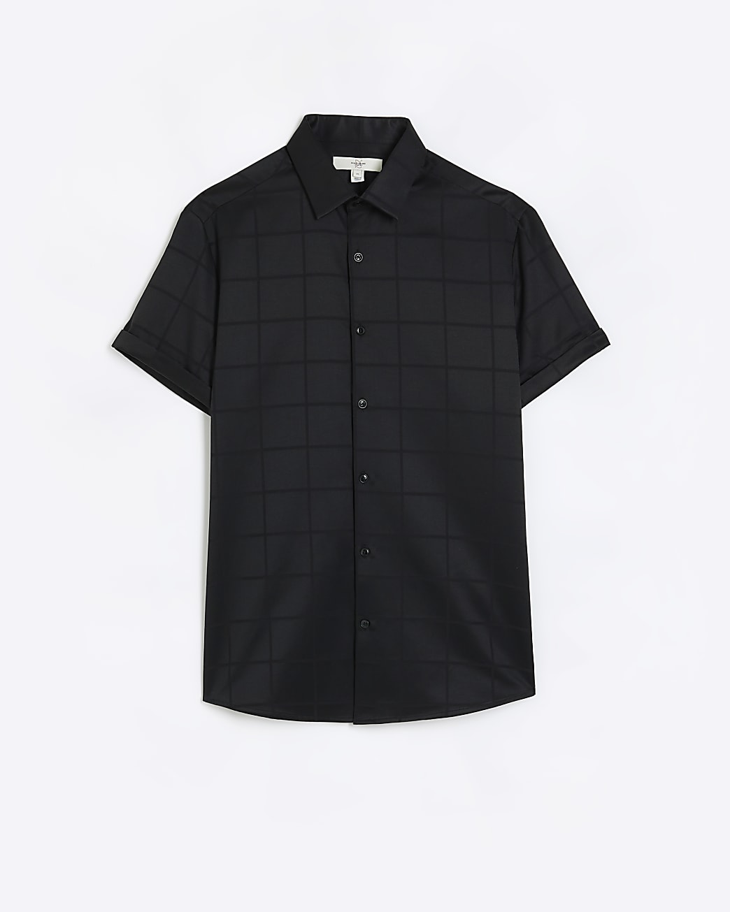 Black slim fit satin check shirt