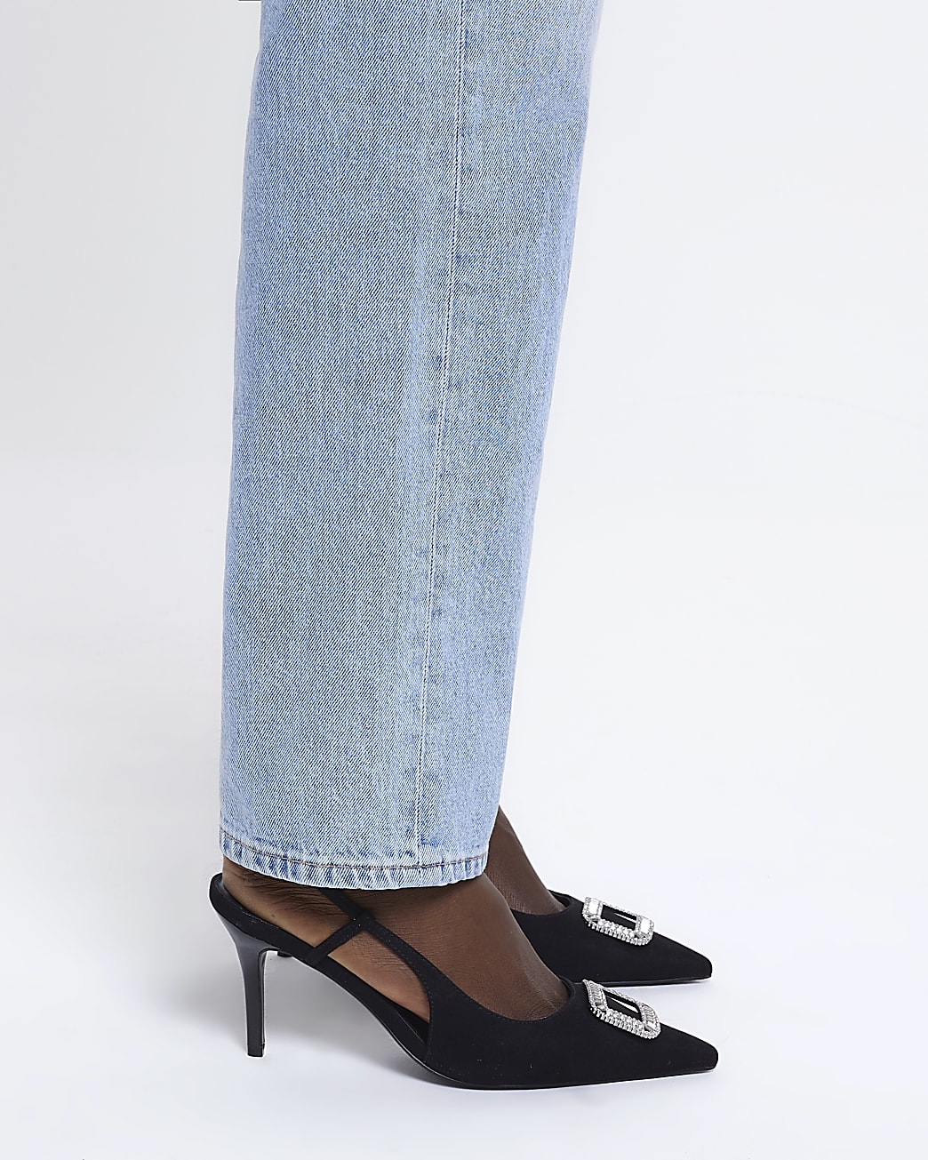 Black Embellished Sling Court Shoes