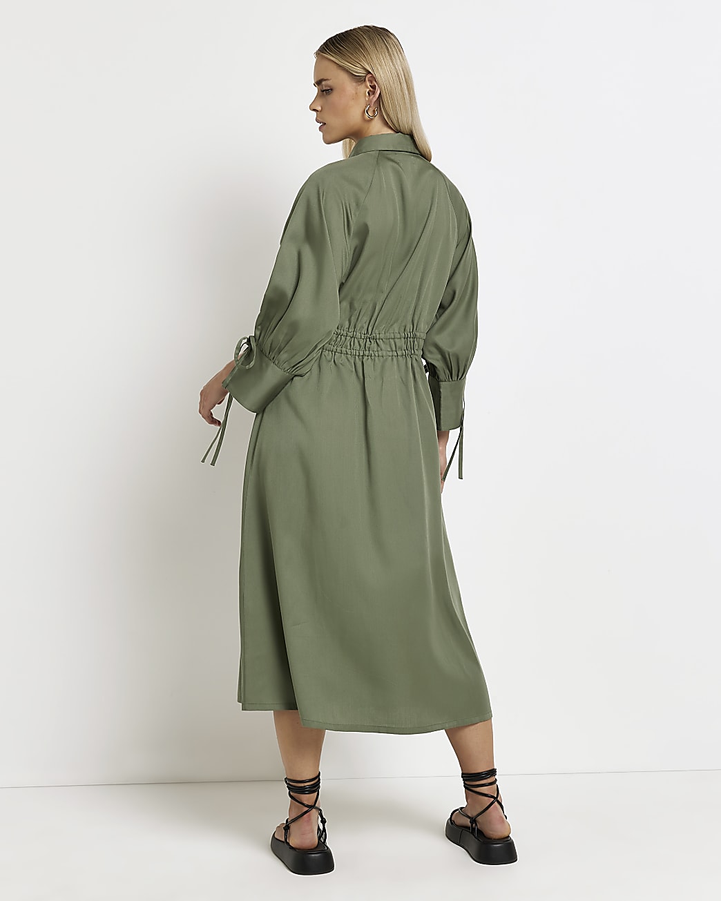 Petite khaki midi shirt dress