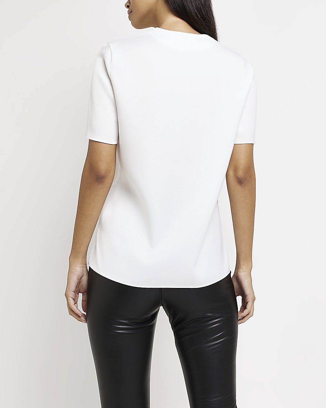 White satin short sleeve top