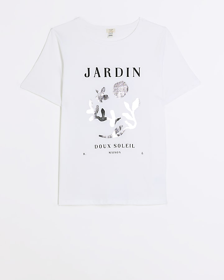 White floral graphic T-shirt