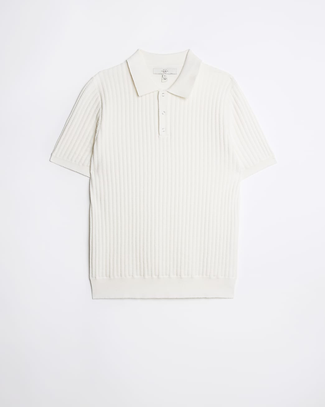 White slim fit waffle knit polo shirt