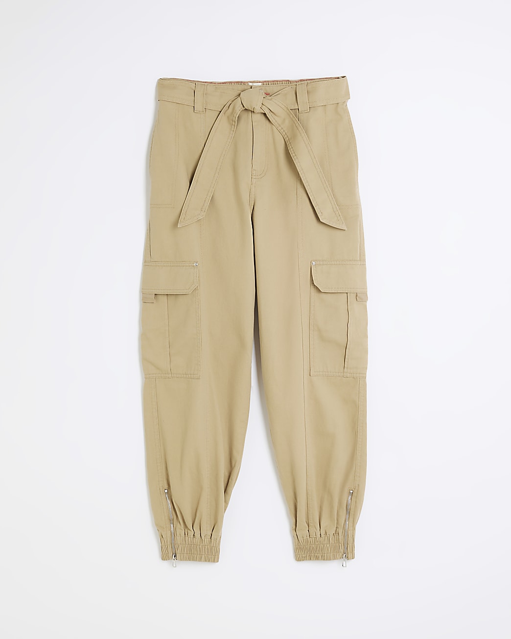 Beige cuffed cargo trousers