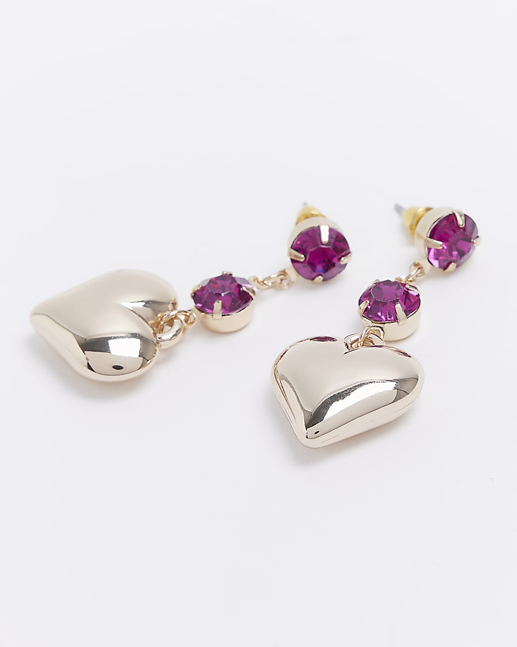 Pink stone heart drop earrings