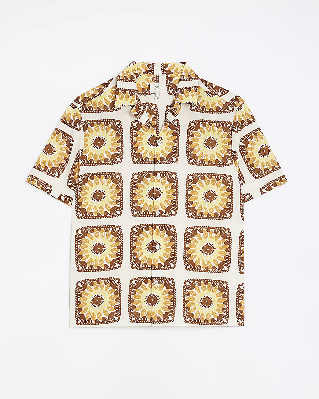 Yellow regular fit printed revere shirt