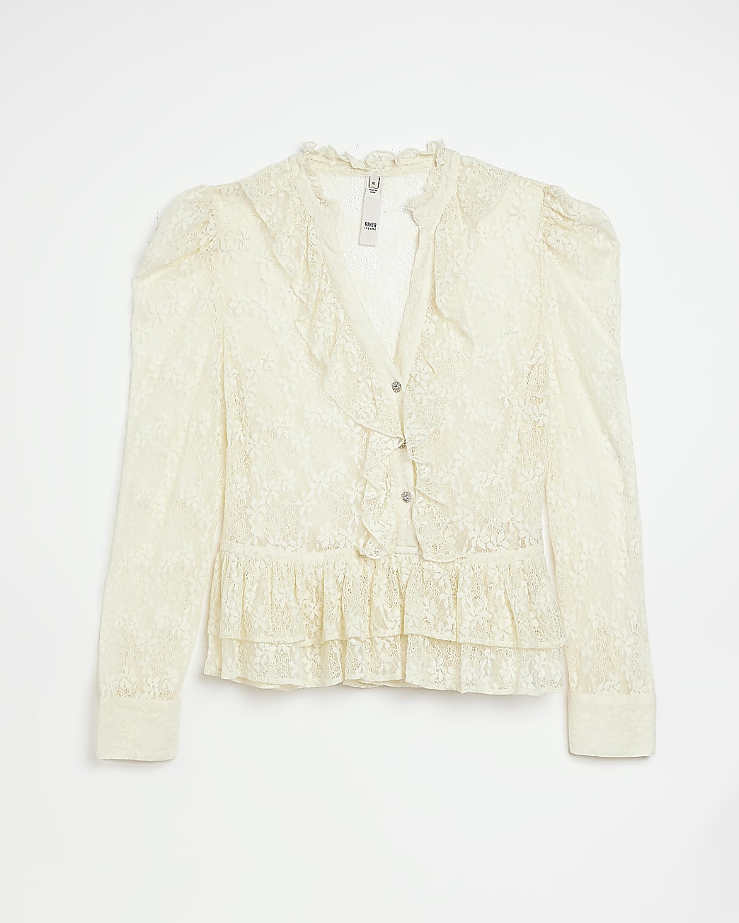Cream lace frill long sleeve blouse