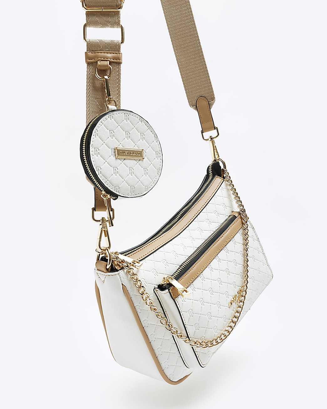 White RI monogram cross body bag