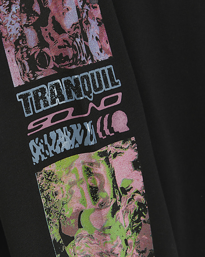 Black regular fit graphic sleeve t-shirt