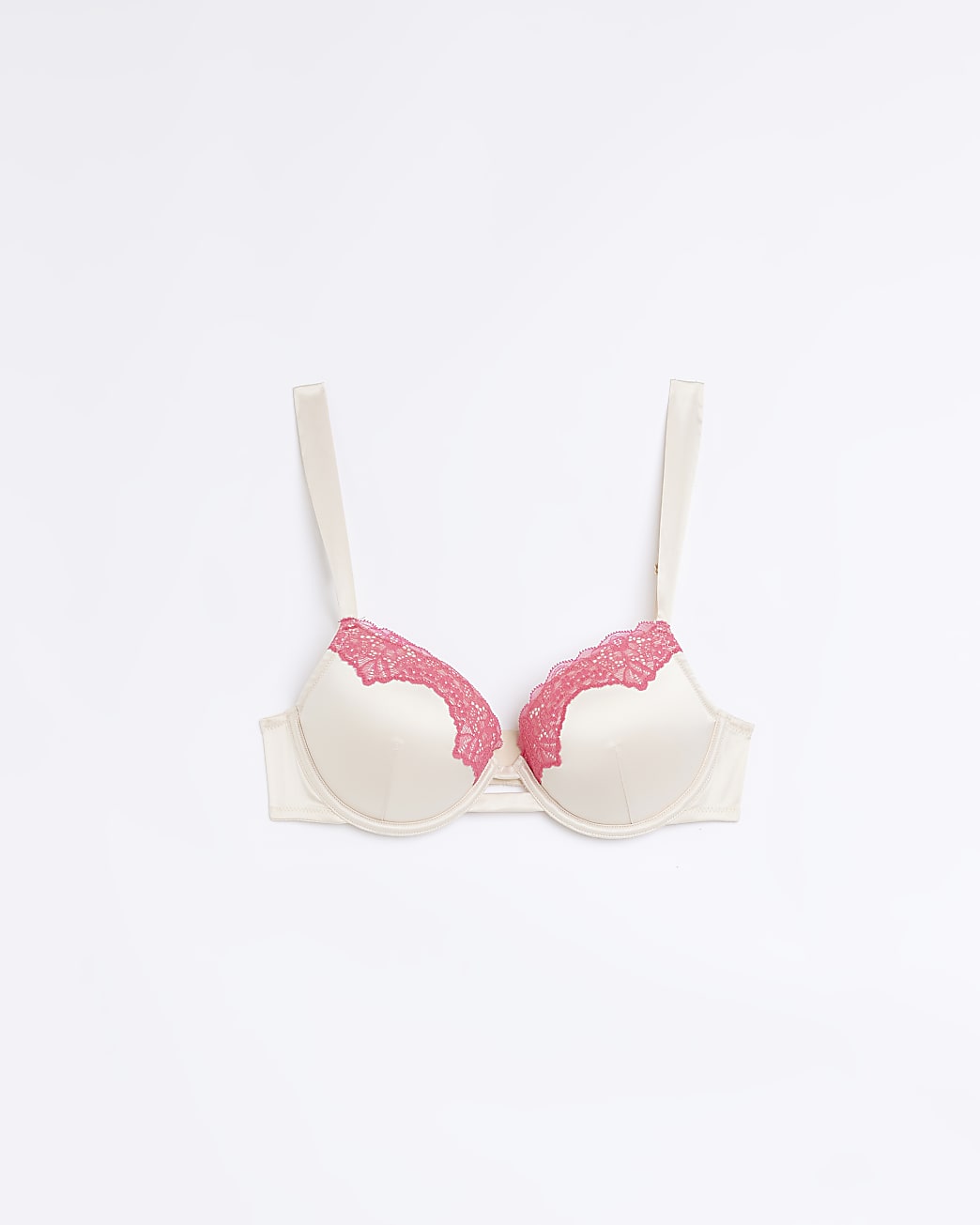 Cream satin lace trim bra