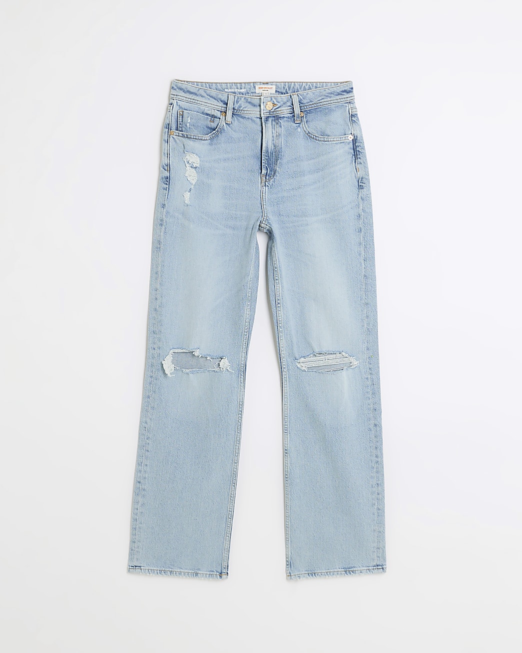 Blue relaxed straight ripped jeans