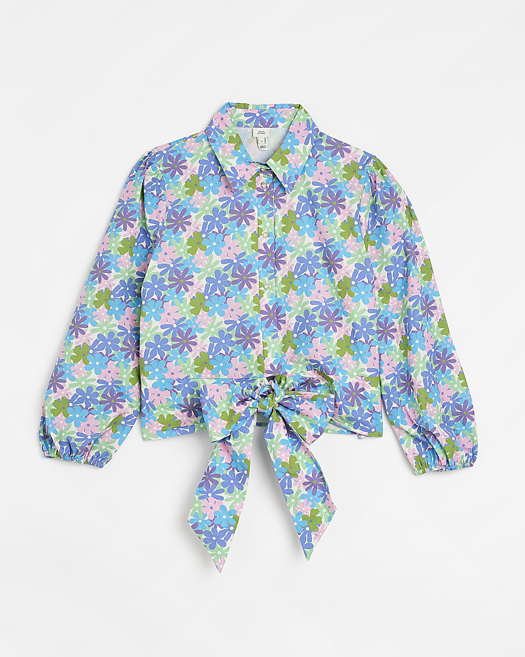Blue floral tie front shirt