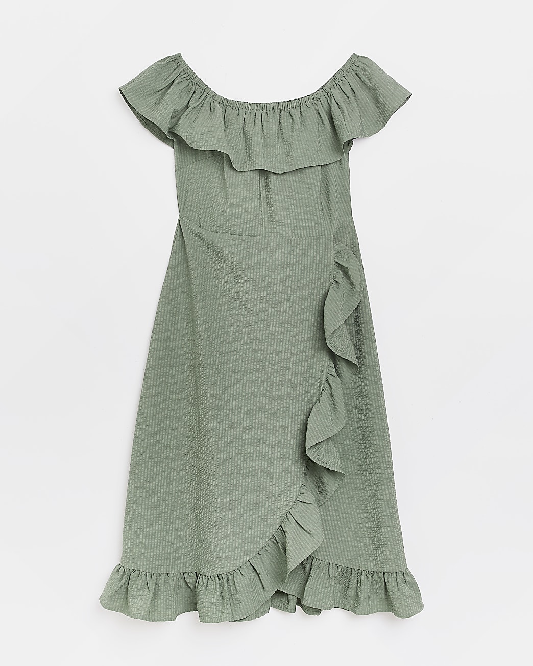 Petite Khaki Bardot Frill Midi Dress