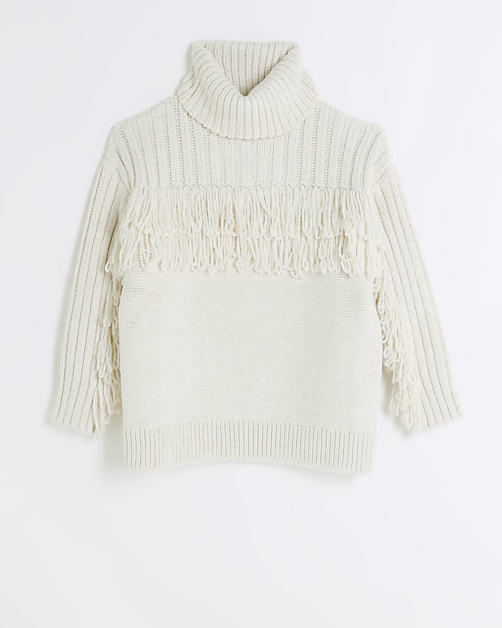 Cream knitted fringe detail jumper