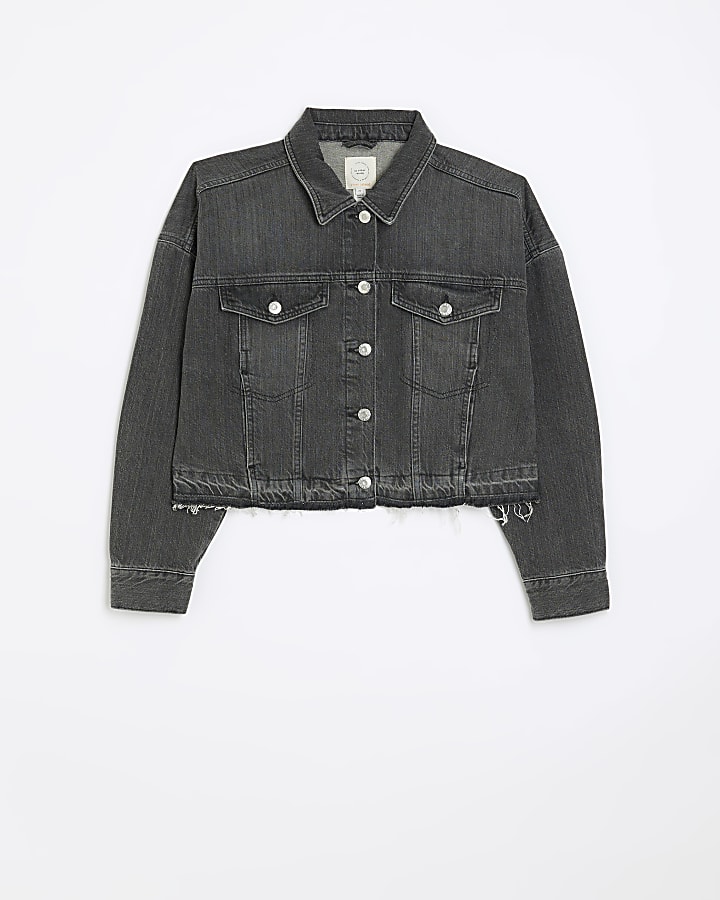Black cropped denim jacket