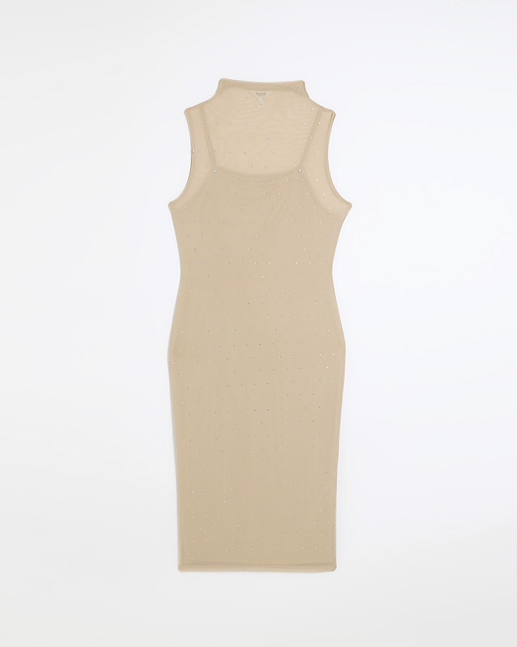 Beige embellished mesh midi dress