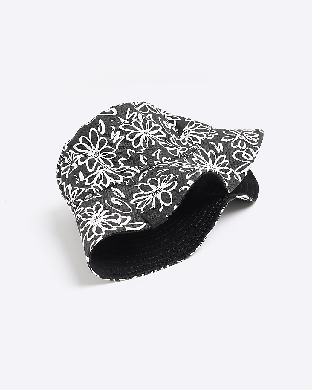 Black floral print canvas bucket hat