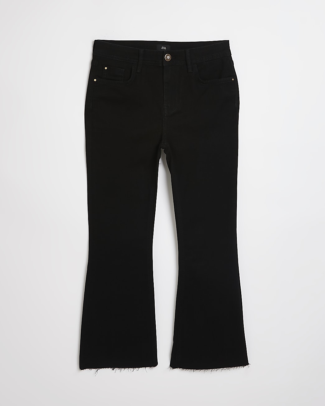 Black mid rise cropped flared jeans