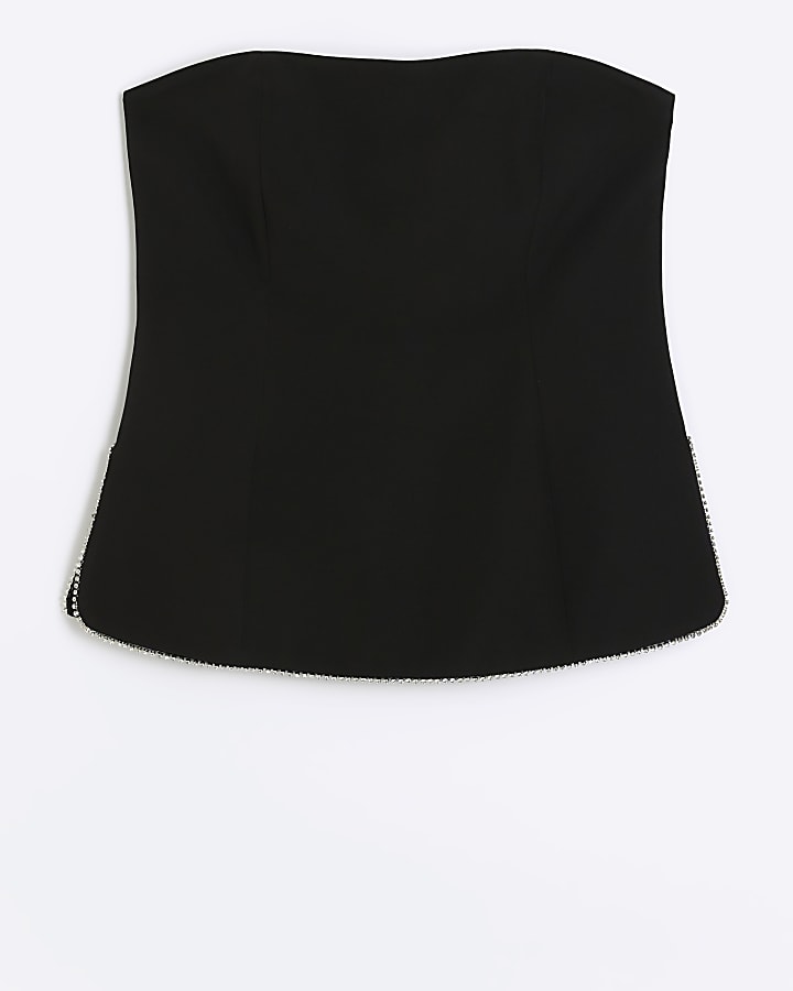 Black diamante trim bandeau top
