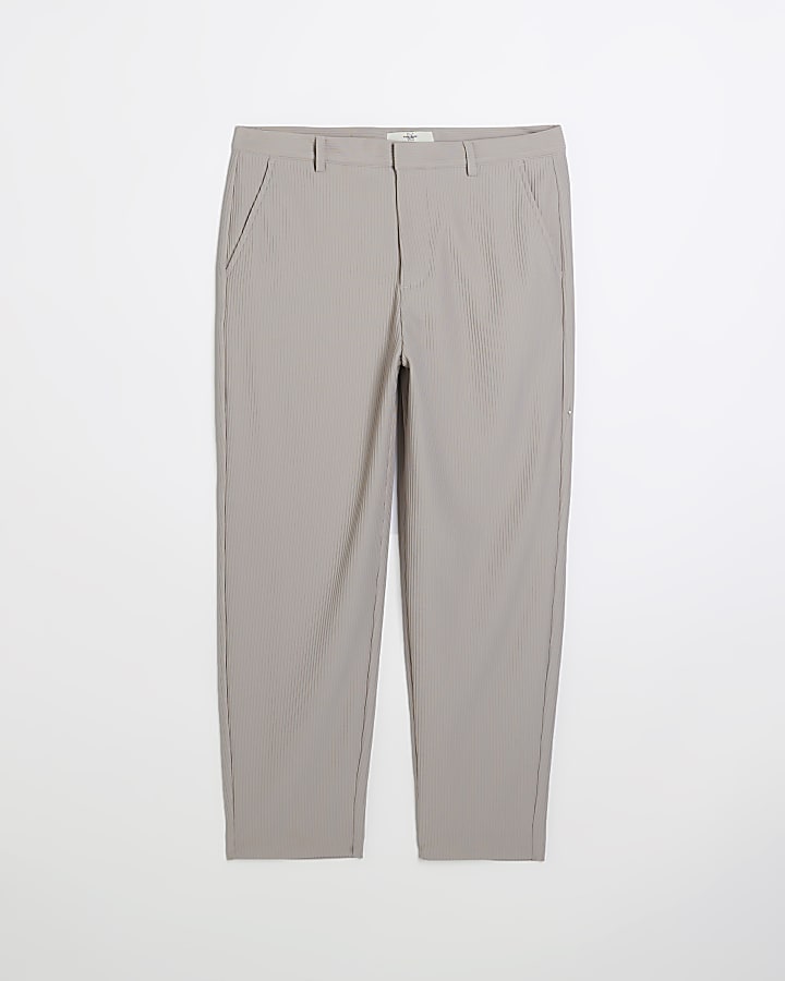 Ecru tapered fit plisse smart trousers