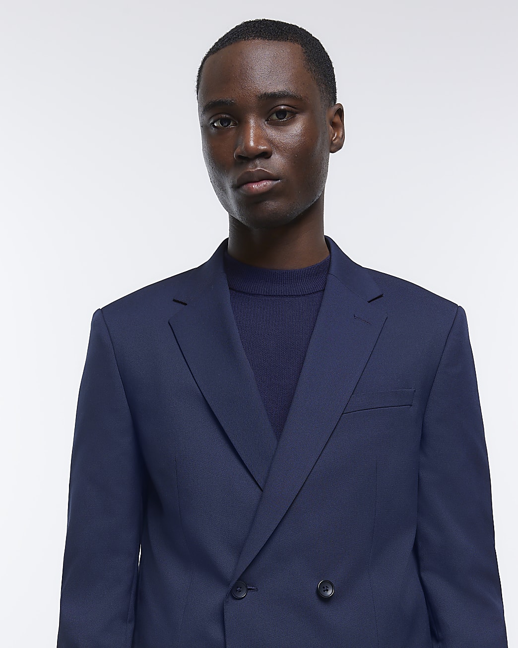 Navy Slim fit double breasted suit jacket
