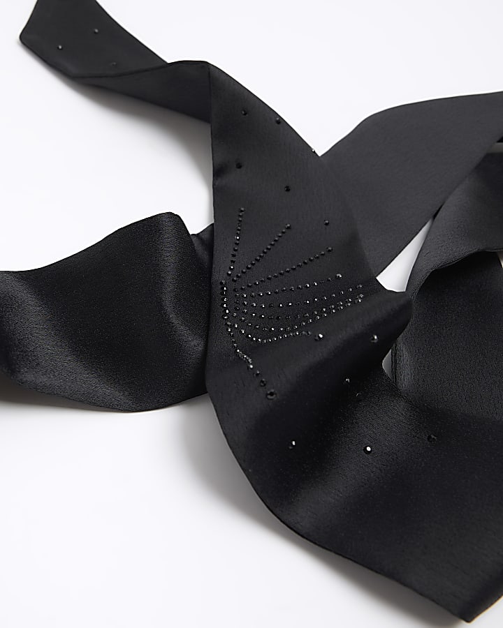 Black satin diamante scarf
