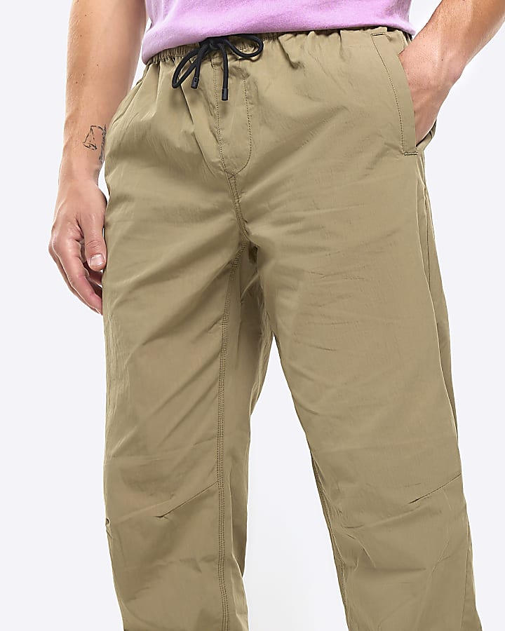 Khaki regular fit pull on trousers