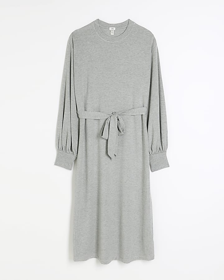 Grey belted sweatshirt midi dress