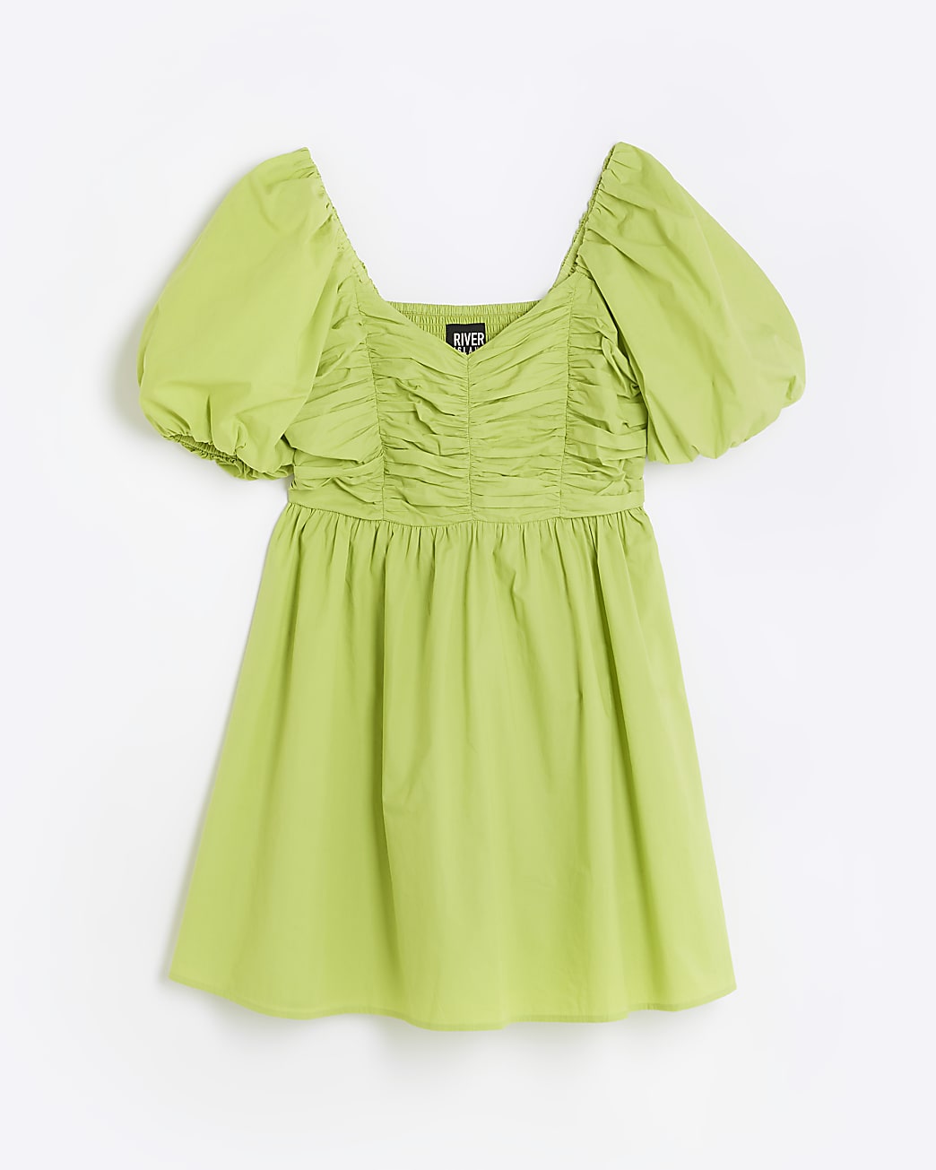 Green puff sleeve mini dress
