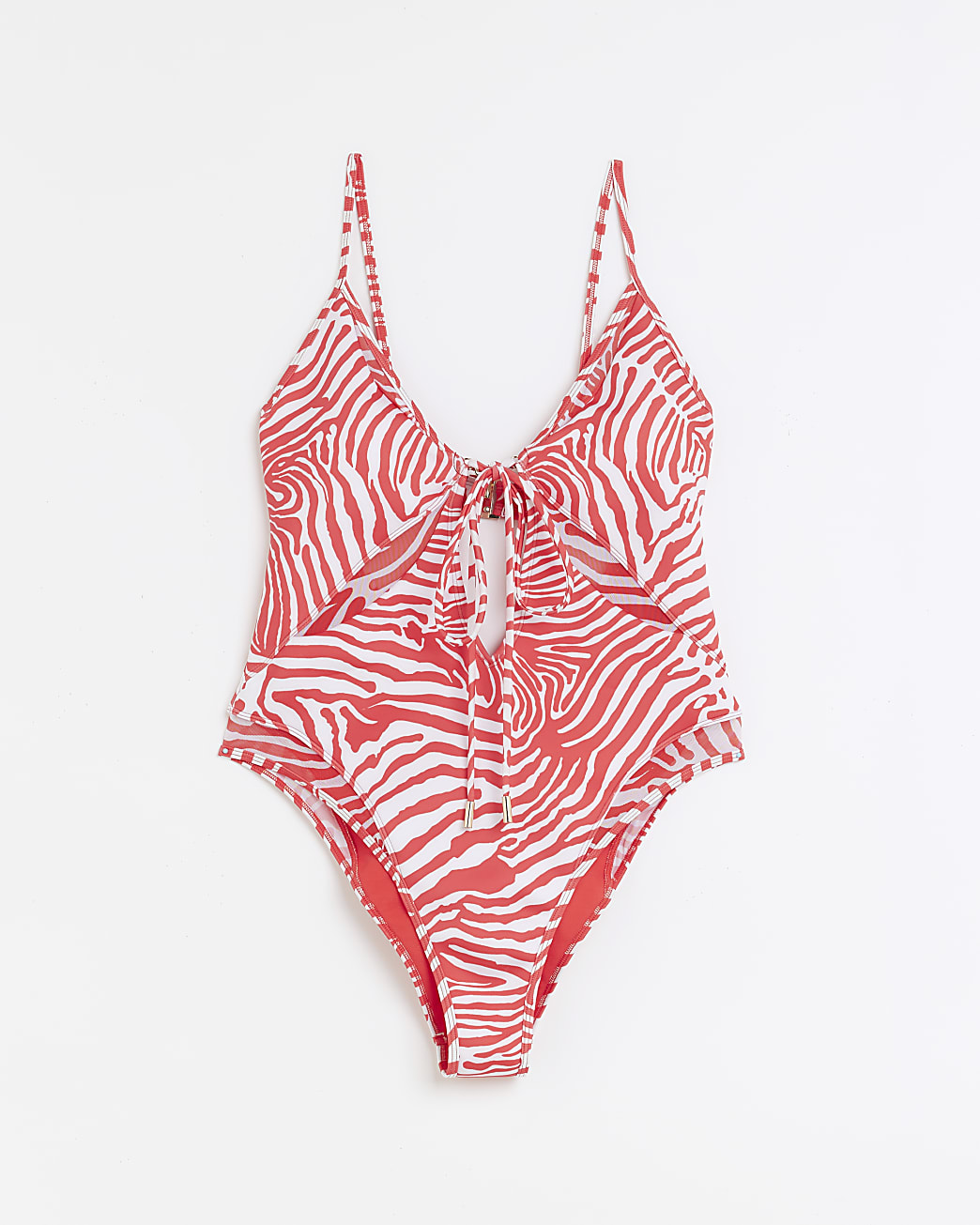 Red Mesh Layer Plunge Swimsuit