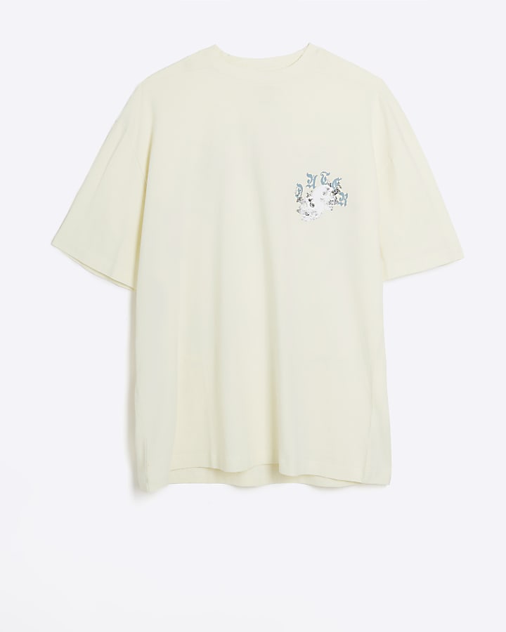 Washed ecru regular fit skull graphic t-shirt