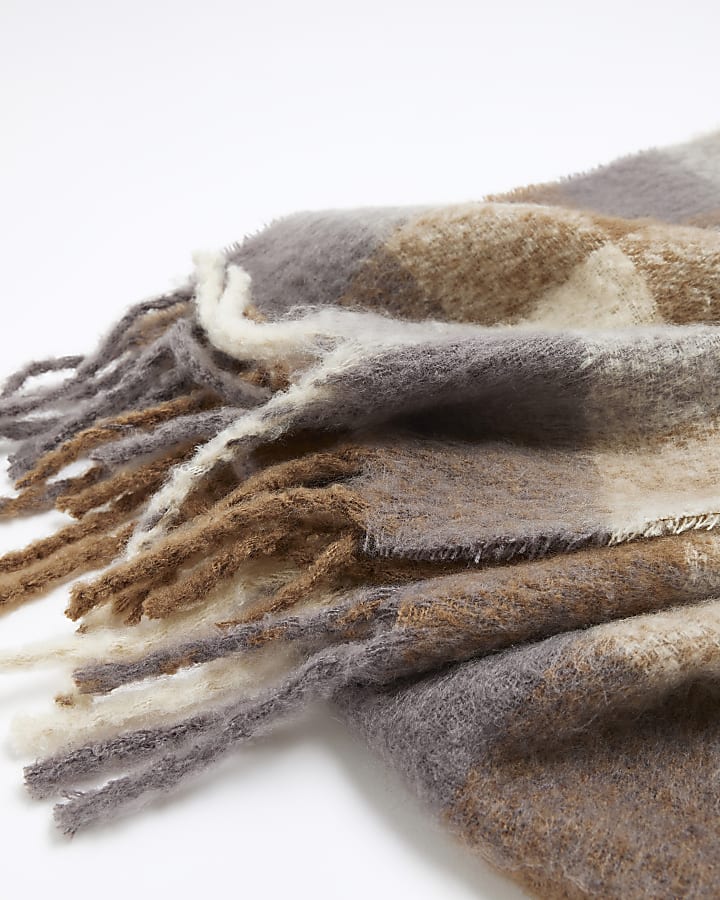 Beige check oversized scarf
