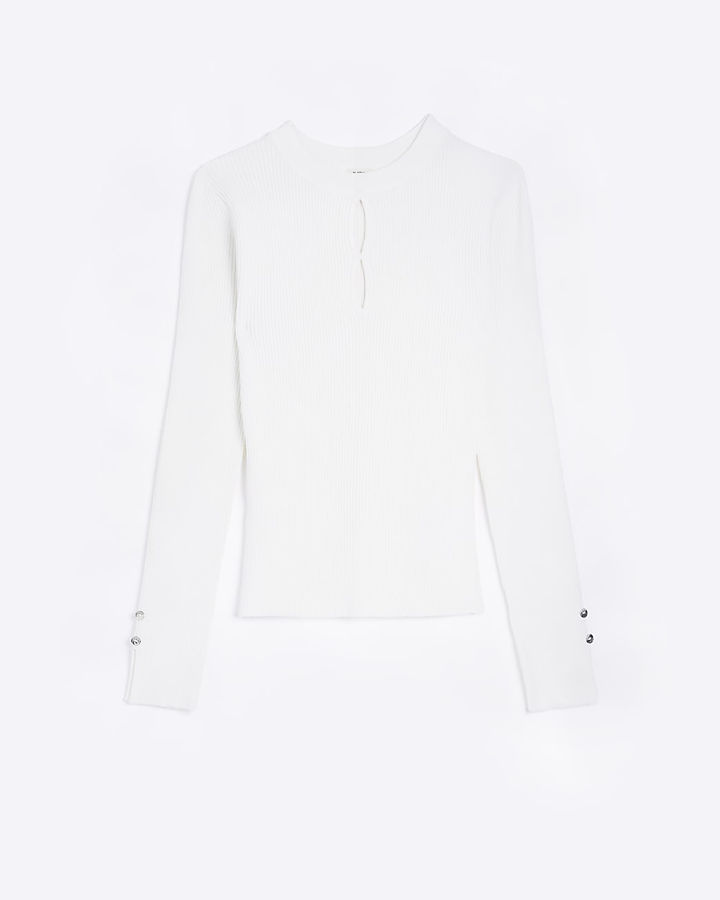 White knit cut out long sleeve top