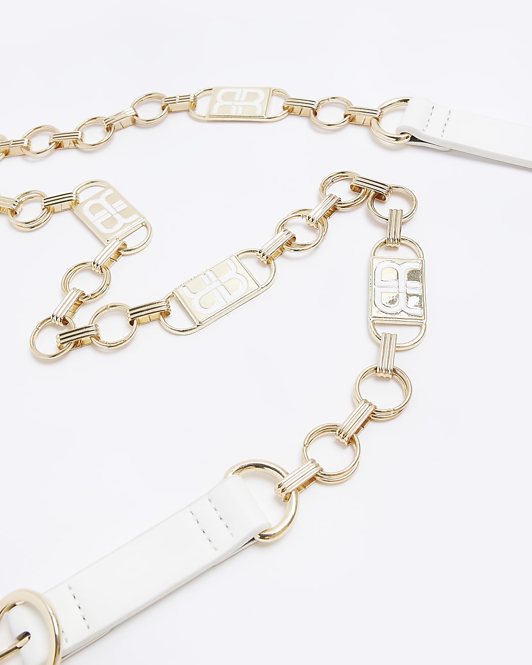 White RI monogram chain belt