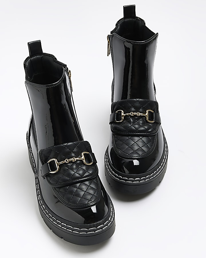 Black chain detail loafer boots
