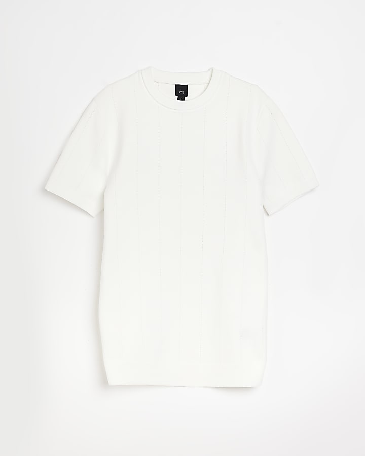 White Muscle fit Knitted T-shirt