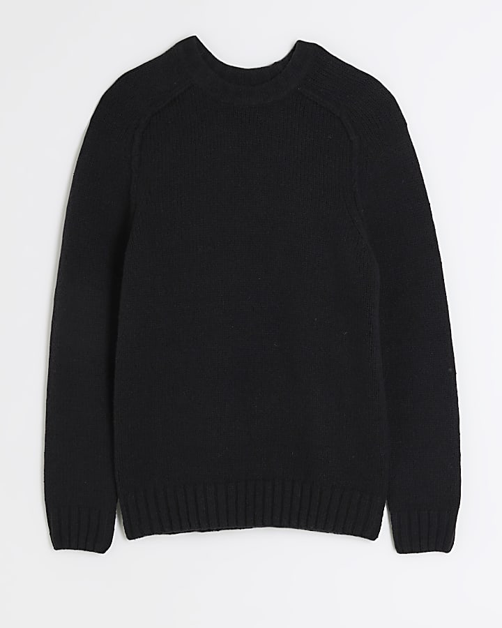Black regular fit wool blend jumper