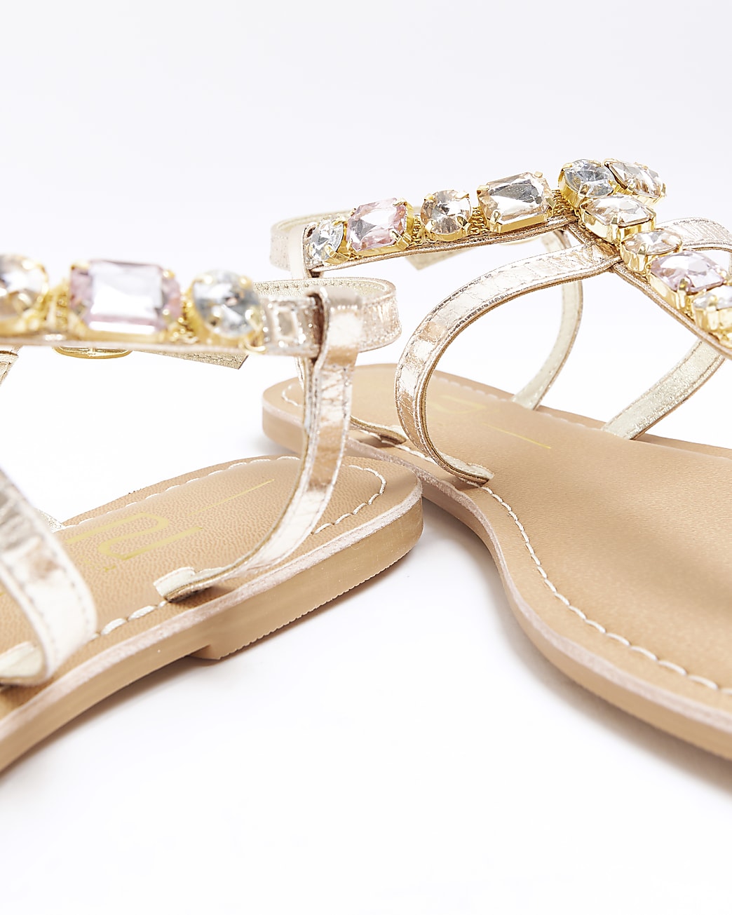 Gold wide fit leather embellished sandals
