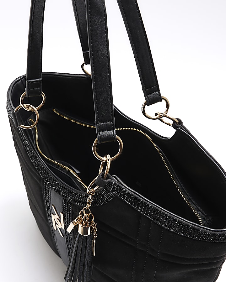 Black diamante trim shopper bag
