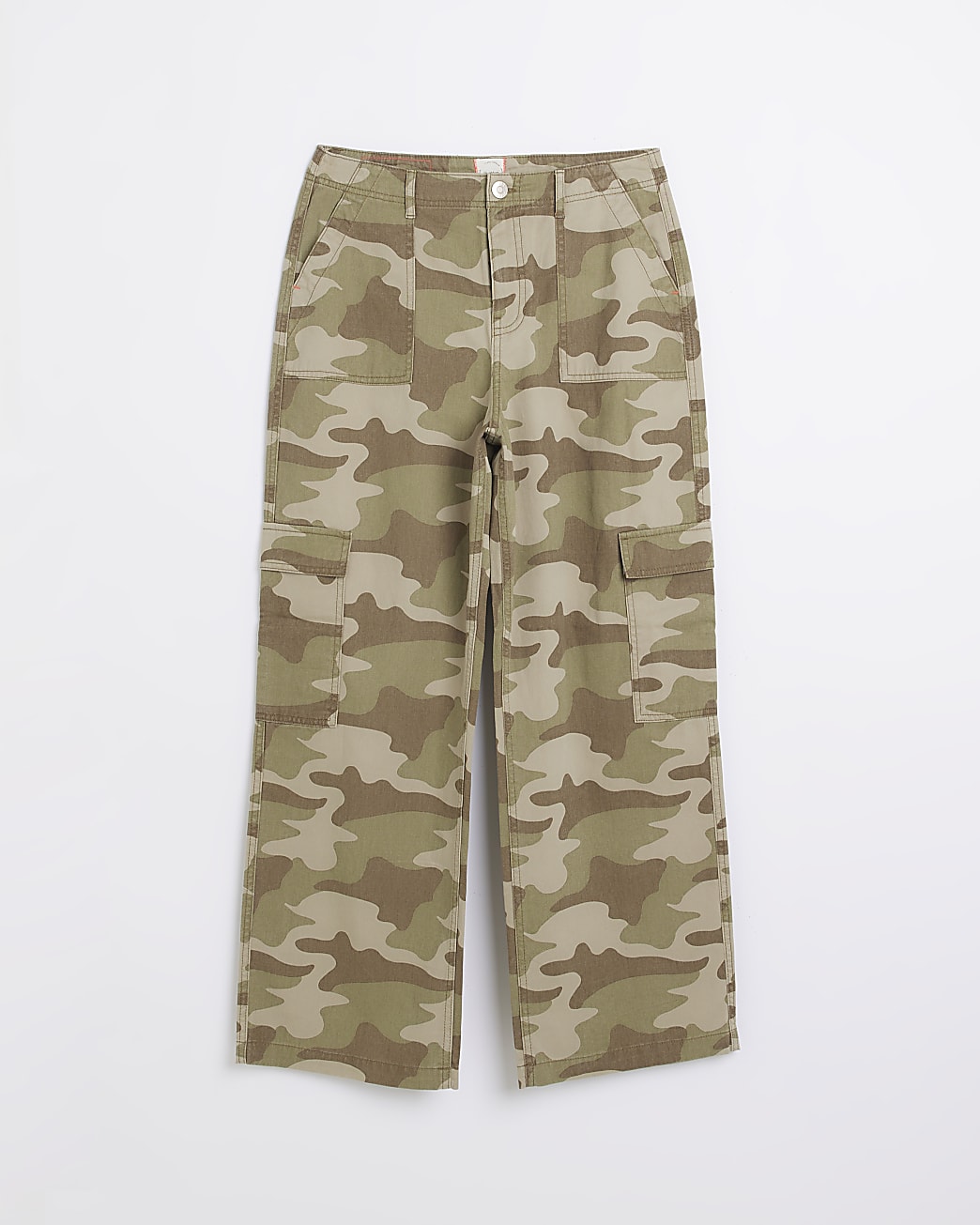 Khaki camo utility cargo trousers